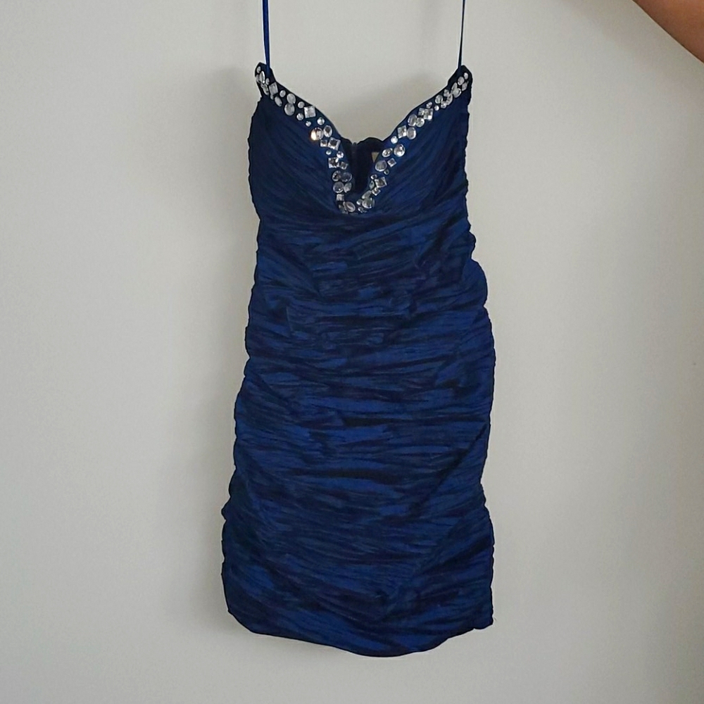 Arden B Blue Polister Dress with Rhinestones